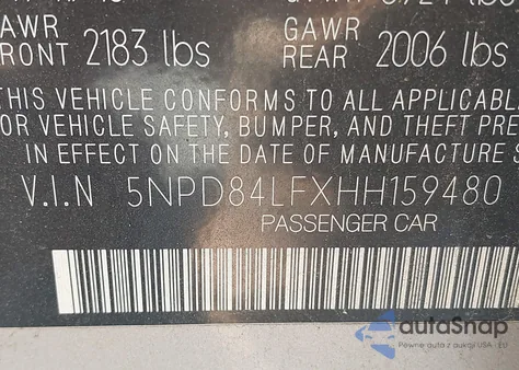 2017 Hyundai Elantra Se z USA, uszkodzony, nr VIN 5NPD84LFXHH159480